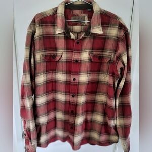 Orvis 100% Cotton Mens Heavyweight Flannel Shacket XXL Red Tan